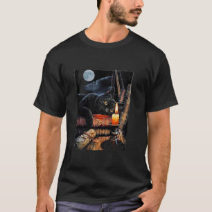 Camiseta Gato Preto Lendo Livros Ritual de Feitiçaria