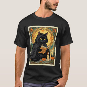 Camiseta Gato Preto Lendo O Jornal do Jack o Lantern
