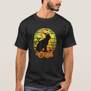 Camiseta Gato Preto Lua Abóbora Bruxa Chapéu Halloween Assu