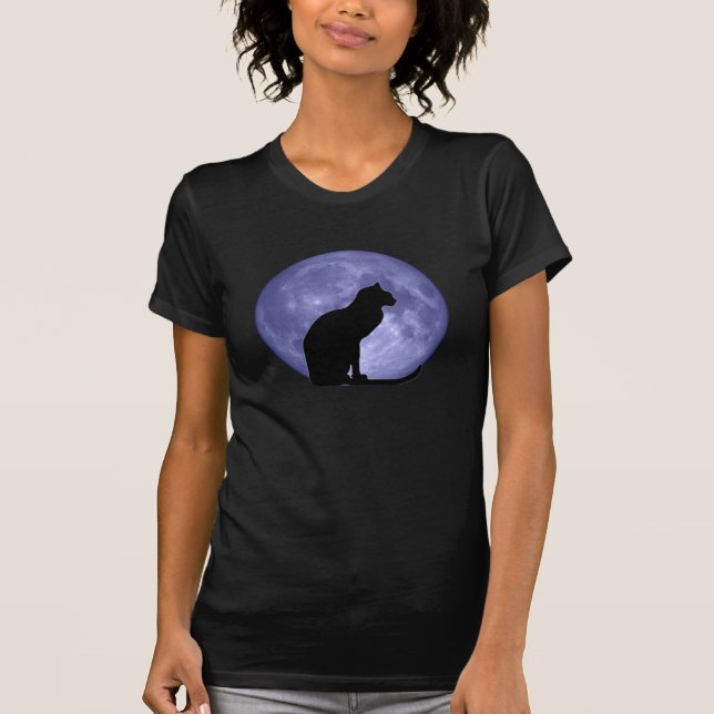 Camiseta Gato preto, lua azul (Frente)