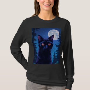 Camiseta Gato preto lua cheia outono manga longa