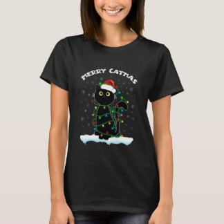 Camiseta Gato Preto Luz de Natal Gato Alegre Catmas Vestind