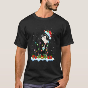 Camiseta Gato Preto Luzes de Natal Papai Noel Gato Preto Na