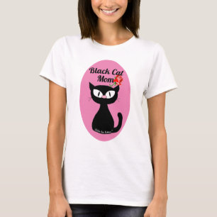 Camiseta Gato Preto Mãe de Cartoon Bonito Gato Preto com R