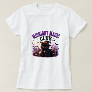 Camiseta 🐈⬛ Gato Preto Mágico de Halloween 🌙
