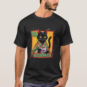 Camiseta Gato Preto Mais Café Menos Desânimo Design de Café