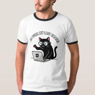 Camiseta Gato Preto Mal-Humorado Como Mia Meu Último Email