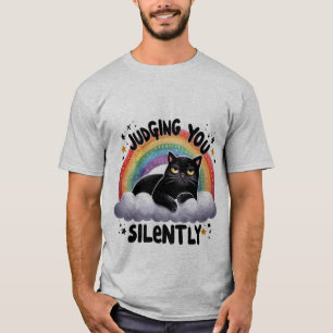 Camiseta Gato Preto Mal-Humorado "Julgando Você Silenciosam
