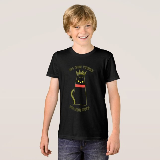 Camiseta Gato Preto Mandão Coroado para crianças G (Frente Completa)