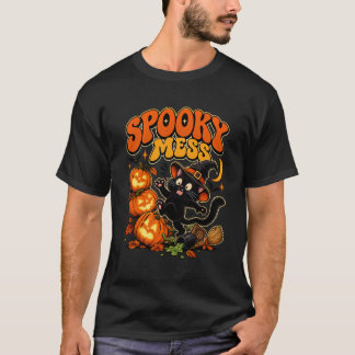 Camiseta Gato Preto Mensagem Assustadora Halloween