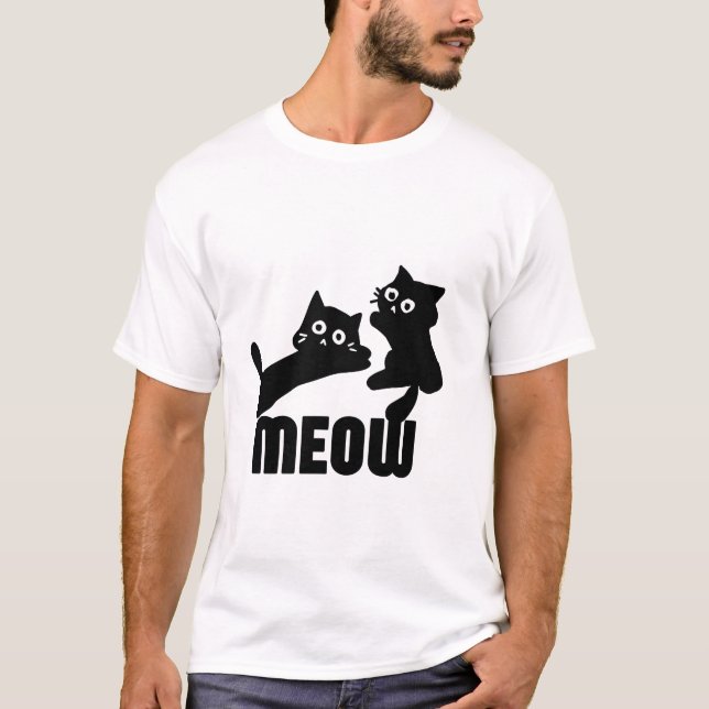 Camiseta gato preto, miau (Frente)