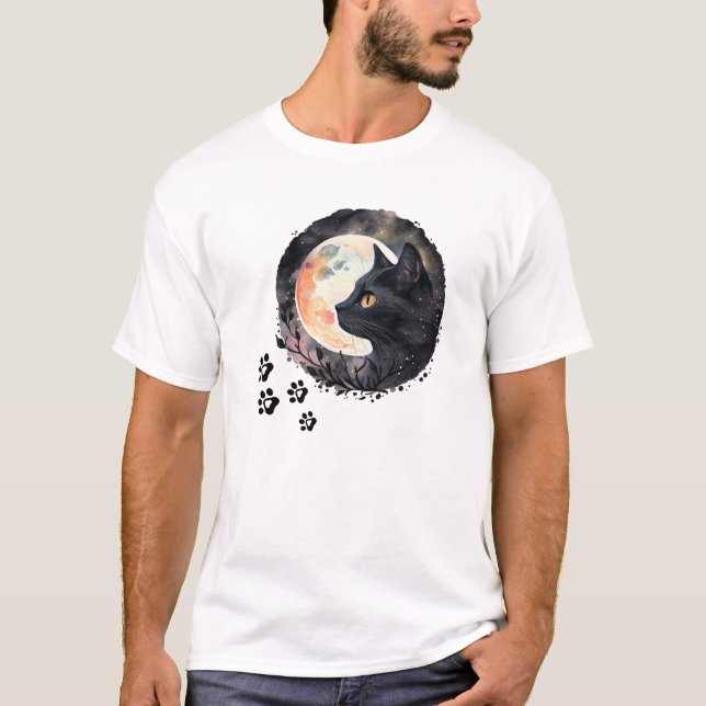 Camiseta Gato Preto Místico e Arte com Aquarela Plena (Frente)