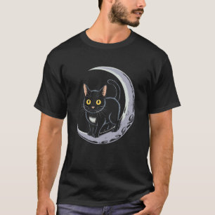 Camiseta Gato Preto Místico e Cena da Lua