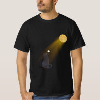 Camiseta Gato Preto Místico Olhando para a Lua Bri