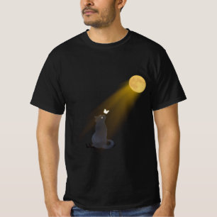 Camiseta Gato Preto Místico Olhando para a Lua Bri