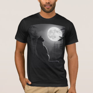 Camiseta Gato Preto Místico Sob a Lua Cheia Arte Gótica par