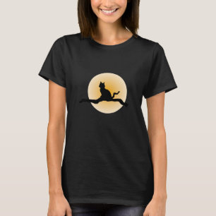 Camiseta Gato Preto Místico Sob Lua Completa - Dentes De Ha
