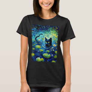 Camiseta Gato Preto Monet Gato Lírio-d'água