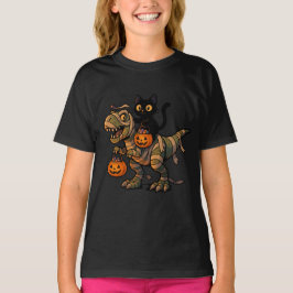 Camiseta Gato Preto Montando Múmia T-Rex – Dino Fofo de Hal