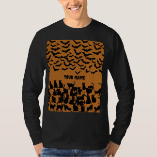 Camiseta Gato Preto Morcego Padrão de Halloween para Homens