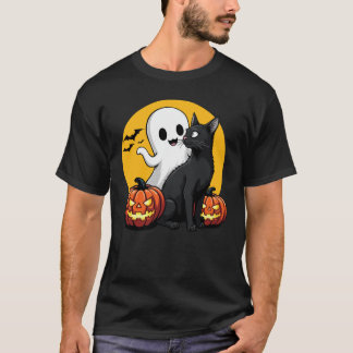 Camiseta Gato Preto Morcego Voador Fantasma de Halloween