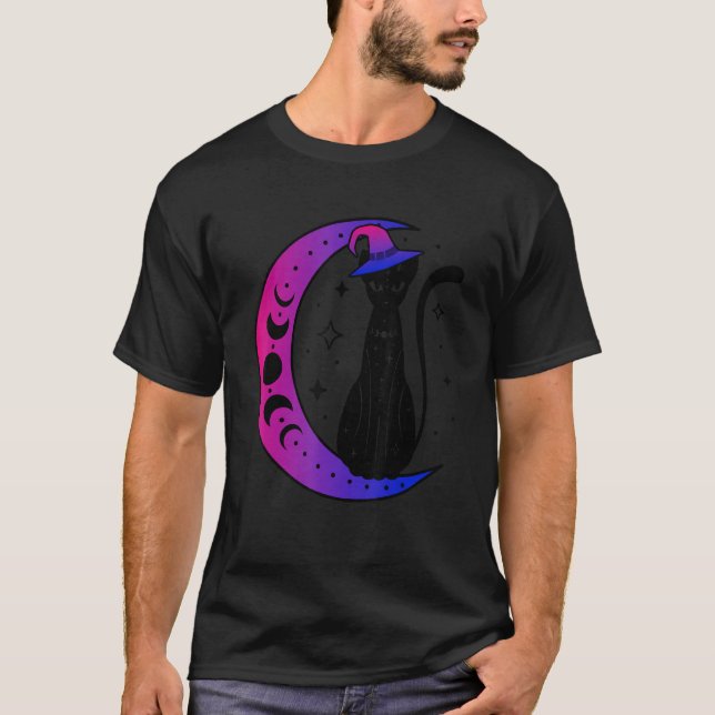 Camiseta Gato Preto Na Lua Crescente Bissexualidade Orgulho (Frente)