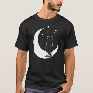 Camiseta Gato Preto na Lua Crescente sob a Luz das Estrelas