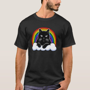 Camiseta Gato Preto na Nuvem com Arco-íris Orgulho LGBTQ+