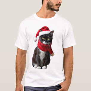 Camiseta Gato Preto Natal Feio Chapéu de Papai Noel Cacheco