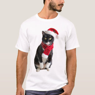 Camiseta Gato Preto Natal Feio Chapéu de Papai Noel Cacheco