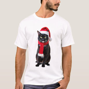 Camiseta Gato Preto Natal Feio Chapéu de Papai Noel Cacheco