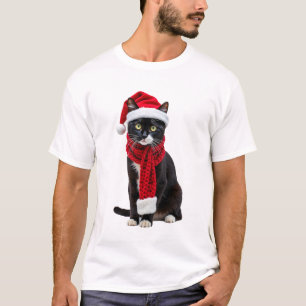 Camiseta Gato Preto Natal Feio Chapéu de Papai Noel Cacheco