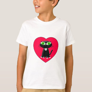 Camiseta Gato Preto No Coração Vermelho