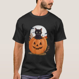 Camiseta Gato Preto No Halloween De Abóbora De Gato Cuja Ca