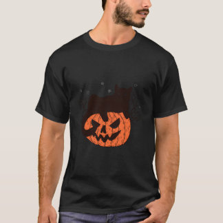 Camiseta Gato Preto No Rosto de Abóbora Halloween Temporada