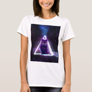 Camiseta Gato preto no triângulo do hipster neonário azul