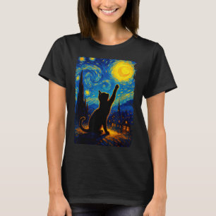Camiseta Gato Preto Noite Estrelada Van Gogh Gato Mamãe Gat