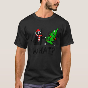 Camiseta Gato Preto O Que Empurra Árvore de Natal Gato Chap
