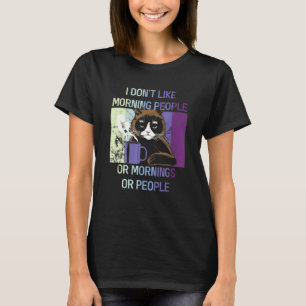 Camiseta Gato Preto Odeio Manhãs E Pessoas Introvertido Fel
