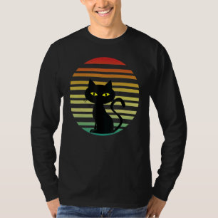 Camiseta Gato Preto Olhos Amarelos Clássico Retro Pôr do So