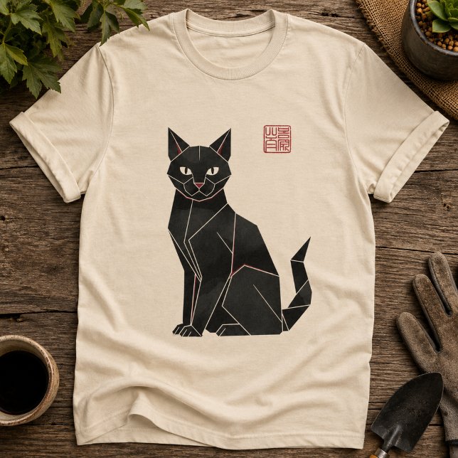Camiseta Gato Preto Origami  (Criador carregado)