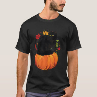 Camiseta Gato Preto Outono Estação de Outono Abóbora Dia de