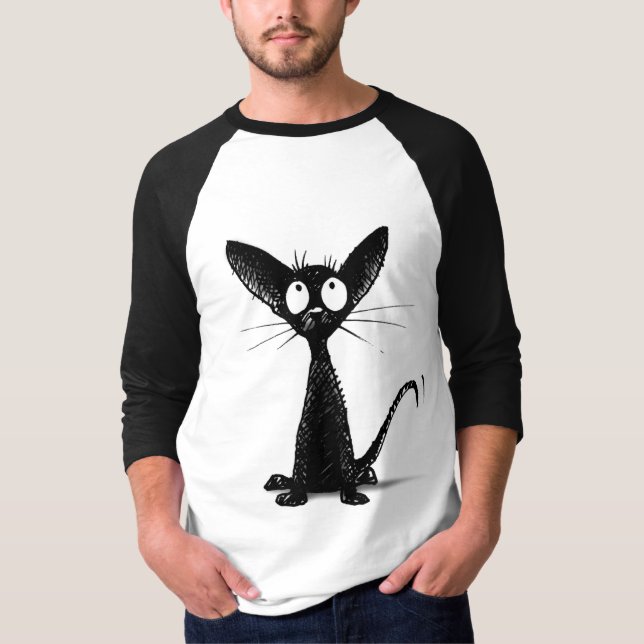 Camiseta Gato preto pequeno engraçado (Frente)