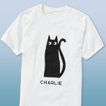 Camiseta Gato Preto Personalizado<br><div class="desc">Um gato preto divertido e sortudo,  perfeito para amantes de os animais. Arte original de Nic Squirrell. Altere o nome ou remova-o se preferir personalizar.</div>