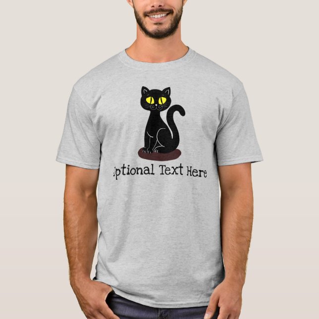 Camiseta Gato Preto Personalizado, Bonito ou Engraçado (Frente)