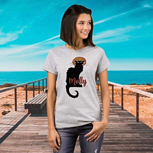 Camiseta Gato Preto Personalizado de Arte Nouveau (Criador carregado)