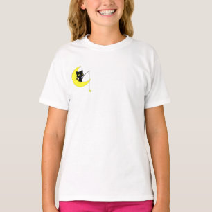 Camiseta Gato Preto Pescando Estrela na Lua Crianças