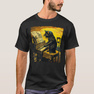 Camiseta Gato Preto Pianista Engraçado Milho Na Espiga