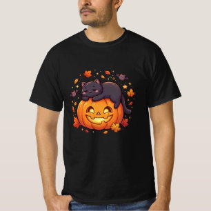 Camiseta Gato Preto Preguiçoso Abóbora de Halloween