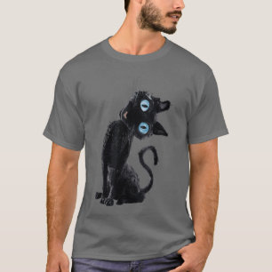 Camiseta Gato Preto Preguiçoso Cute Meme Botão Olhos Amante